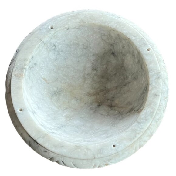 Vtg Hand Carved Italian Marble Pedestal Bird Bath/Fruit Bowl w/4 Removable Doves - Picture 5 of 16